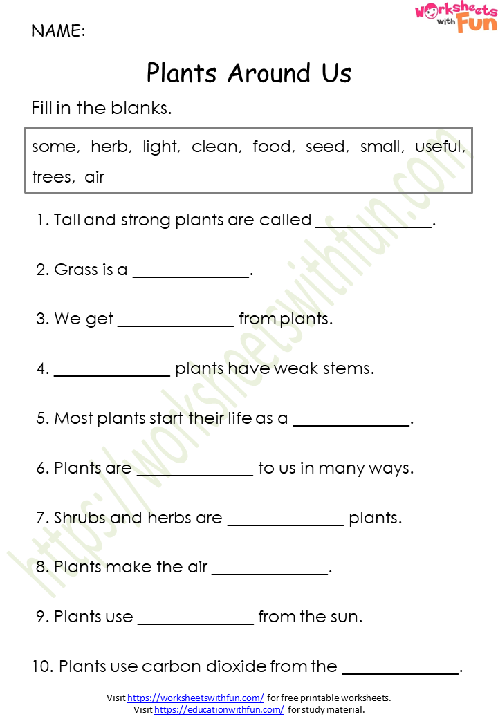 Environmental Science Class 1 Plants Around Us Worksheet 1 WWF